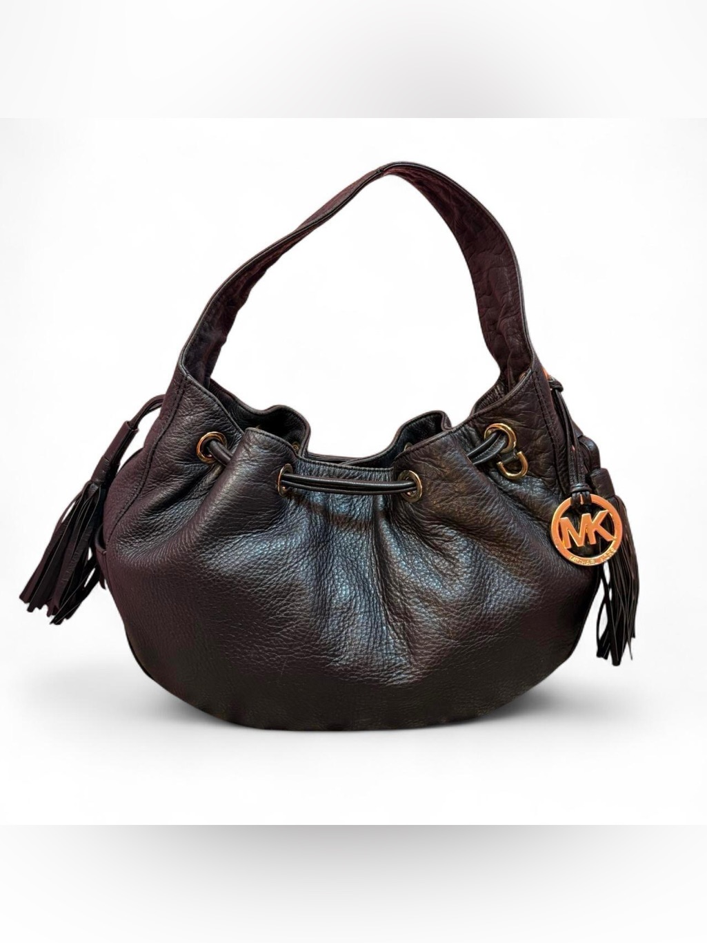 Micheal Kors Leather Drawstring Hobo Bag